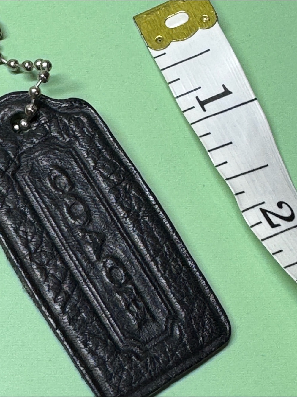 Coach Black Pebble Leather Key & Bag Hang Tag with Silver Tone Chain - Picture 2 of 3